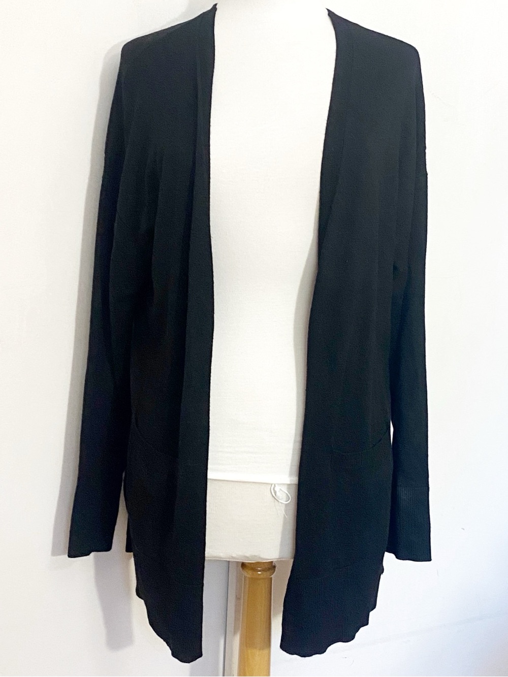 Time and Tru Black Longer Open-Front Ribbed Women's Cardigan with Pockets L